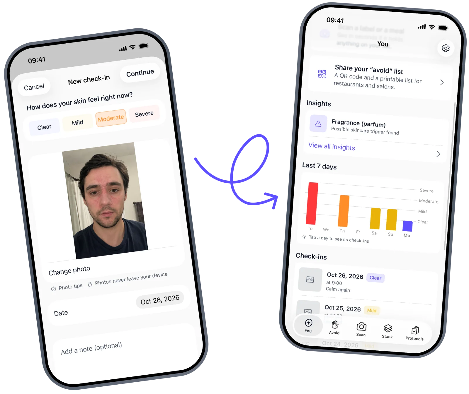 Check-in and insights screenshots